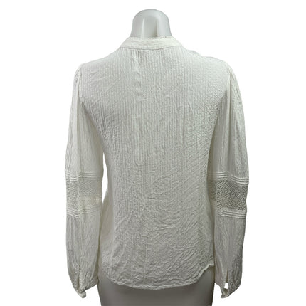 MNG Mango Women's White Pintuck Long Sleeve Button Down Blouse Shirt Top Size 4