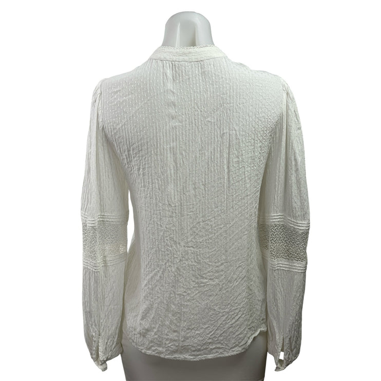 MNG Mango Women's White Pintuck Long Sleeve Button Down Blouse Shirt Top Size 4
