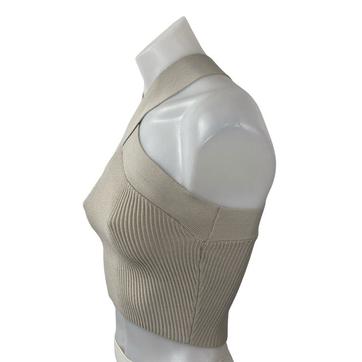 Aritzia Babaton Women's Beige Ribbed Knit Sculpt Sleeveless Crop Top Size XS