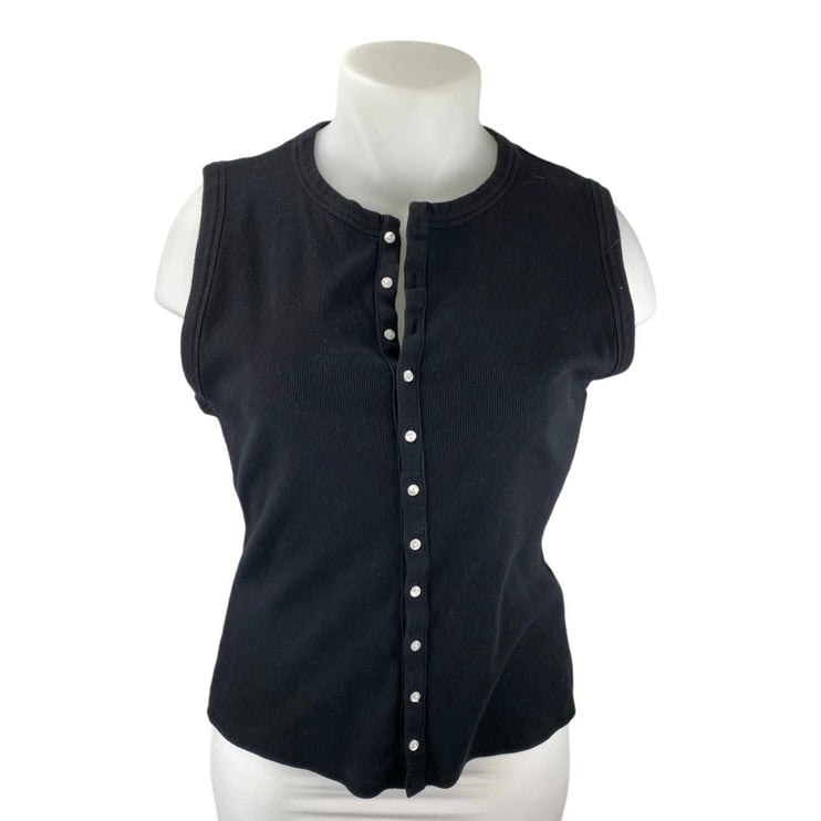 Abercrombie & Fitch Womens Black Sleeveless Button Down Crop Tank Shirt Top XL