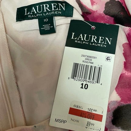 NEW Lauren Ralph Lauren Floral Rose Pink Ruffle Tiered A Line Mini Dress Size 10