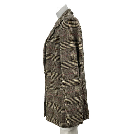 The Drop Women's Beige Plaid Long Sleeve Notch Lapel Blazer Coat Suit Jacket L