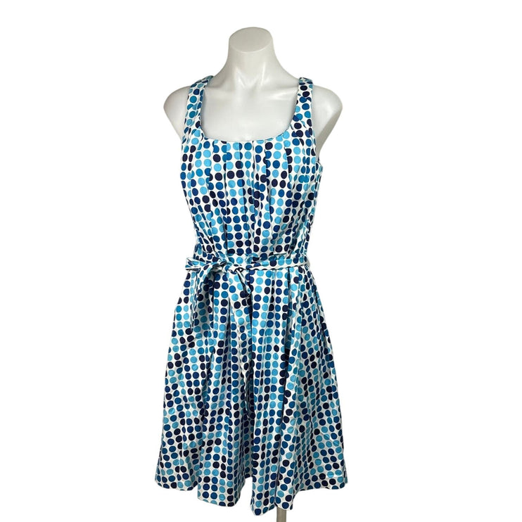 Calvin Klein Blue Polka Dot Print Sleeveless Tie Belt Square Neck Dress Size 12