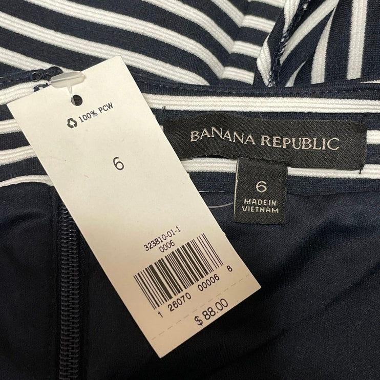 NEW Banana Republic Black White Striped Tiered Ruffle Pencil Midi Skirt Size 6