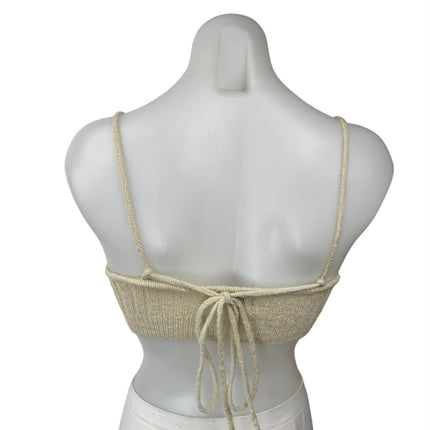 Edikted Cream Sleeveless Cable Knit Tie Back Sweater Cami Tank Crop Top Size S