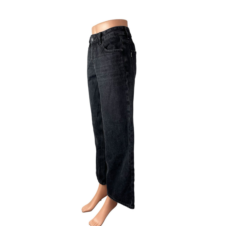 Princess Polly Women's Black Mid Rise Barrel Baggy Wide Leg Denim Jeans Pants 2