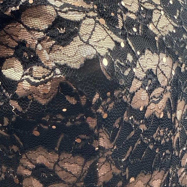 Lovely Grace Floral Lace Sequin Embroidery Overlay Midi Flare A-Line Dress Sz S