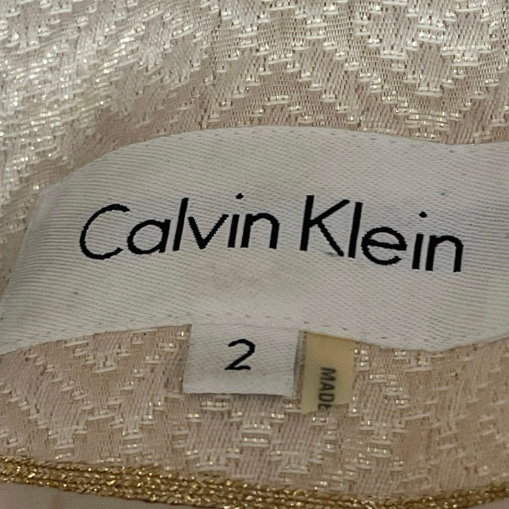 Calvin Klein Beige Jacquard Textured Notch Lapel Blazer Coat Suit Jacket Size 2