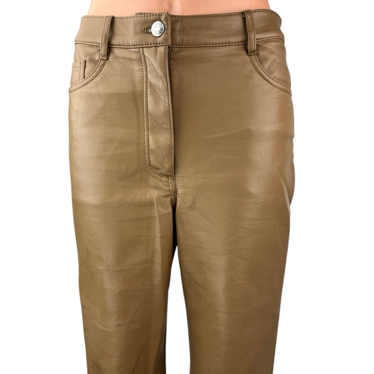 Aritzia Wilfred Women's Tan Faux Leather Vegan High Rise Straight Pants Size 6