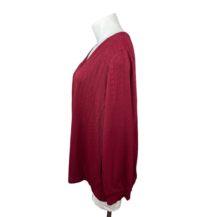 Bloomchic Women's Red Batik Textured V Neck Long Sleeve Shirt Blouse Top 22/24