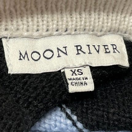 Moon River Women's Blue Black Stripe Colorblock Knit Polo Sweater Top Size XS