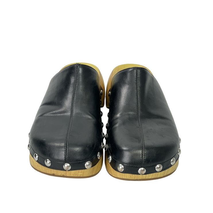 Zara Womens Black Studded Faux Leather Round Toe Slip On Mules Clogs Shoes 8.5