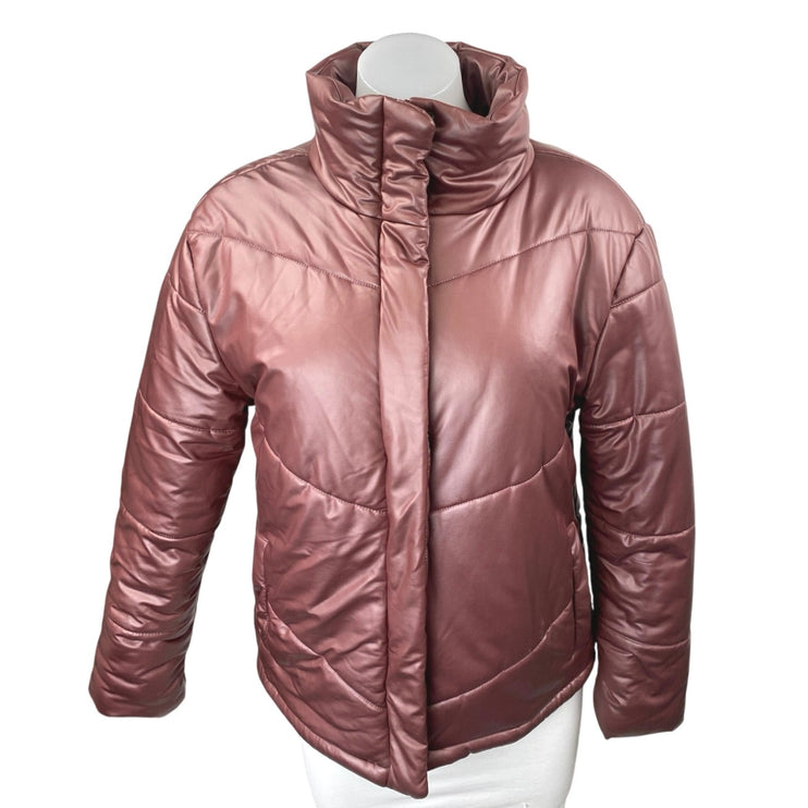 Steve Madden Metallic Dust Pink Turtleneck Full Zip Puffer Quilted Jacket Sz XS