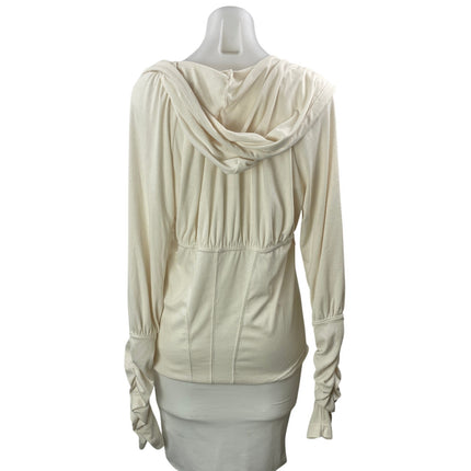 Free People Look Within Layer Cream Long Sleeve Ruched Hoodie Hooded Top Size L