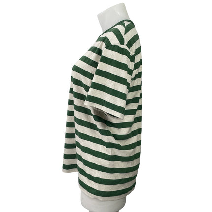 NEW Zara Womens Green White Striped Crewneck Short Sleeve Tee T-shirt Top Sz XL