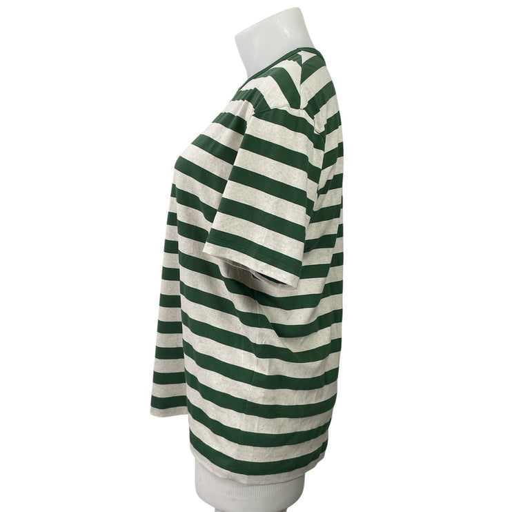 NEW Zara Womens Green White Striped Crewneck Short Sleeve Tee T-shirt Top Sz XL