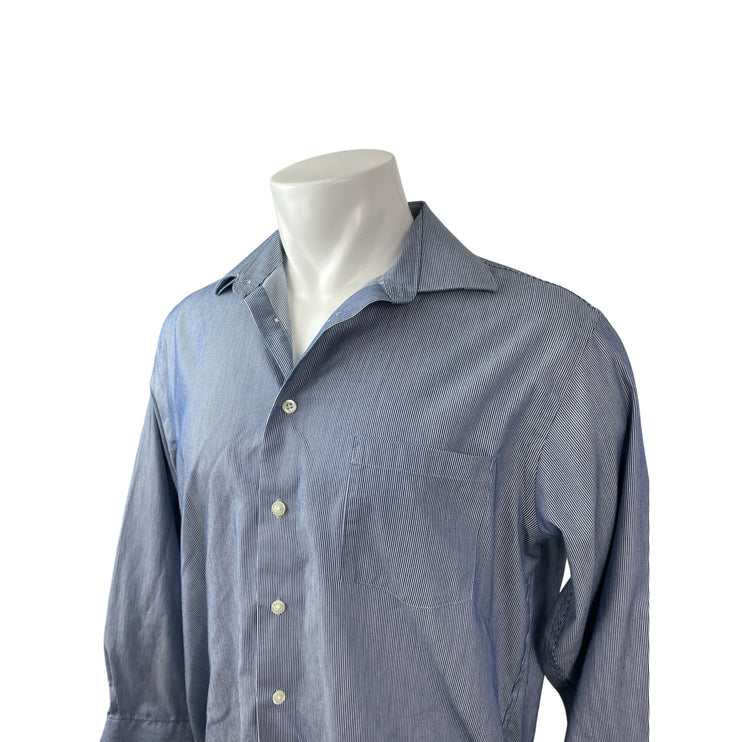 Kenneth Cole Reaction Men's Blue Striped Long Sleeve Button Up Dress Shirt Top L