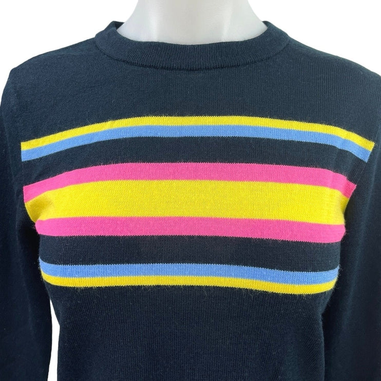 Asos Navy Multicolor Striped Crew Neck Long Sleeve Knit Pullover Sweater Top 2