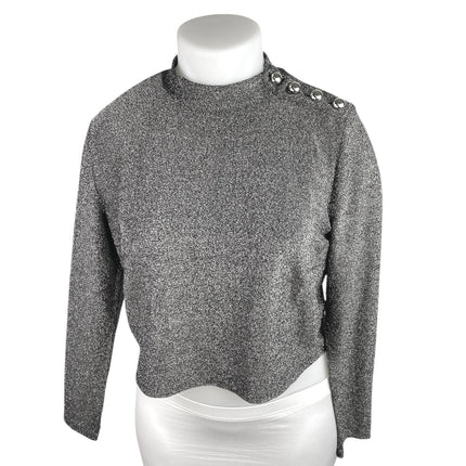 Eloquii Gray Metallic Long Sleeve Button Shoulder Mock Neck Crop Sweater Top 2XL