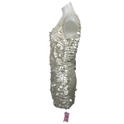 NEW PrettyLittleThing Cream Sequin Scoop Neck Open Back Mini Bodycon Dress 6