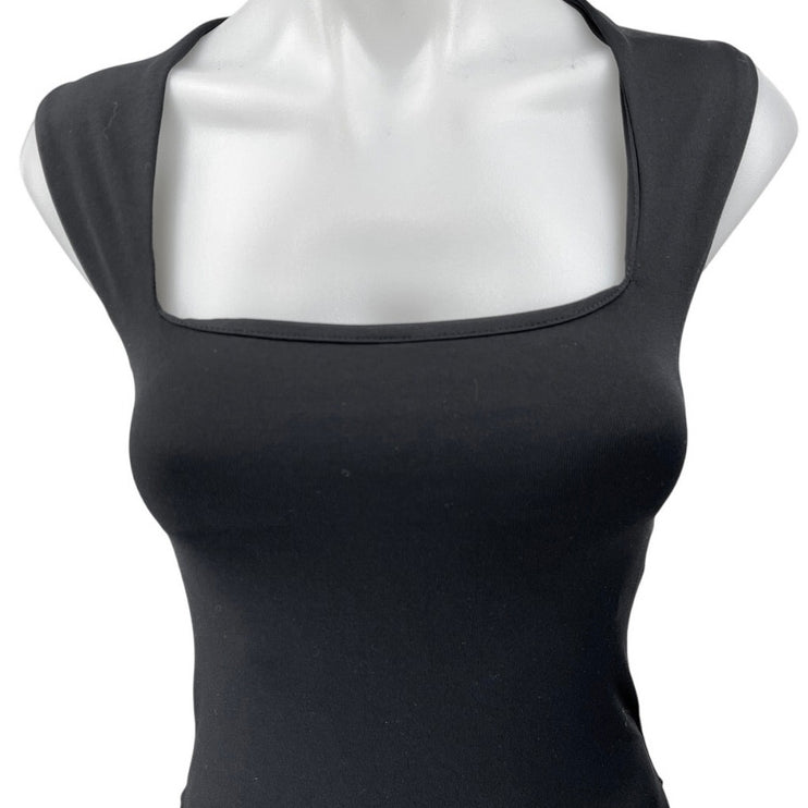 Zara Women's Black Square Neck Stretch Sleeveless Tank Bodysuit Top Size S