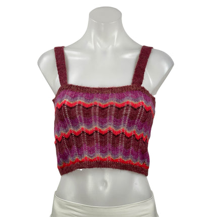MNG Mango Multicolor Sleeveless Open Knit Chevron Cami Camisole Crop Tank Top M