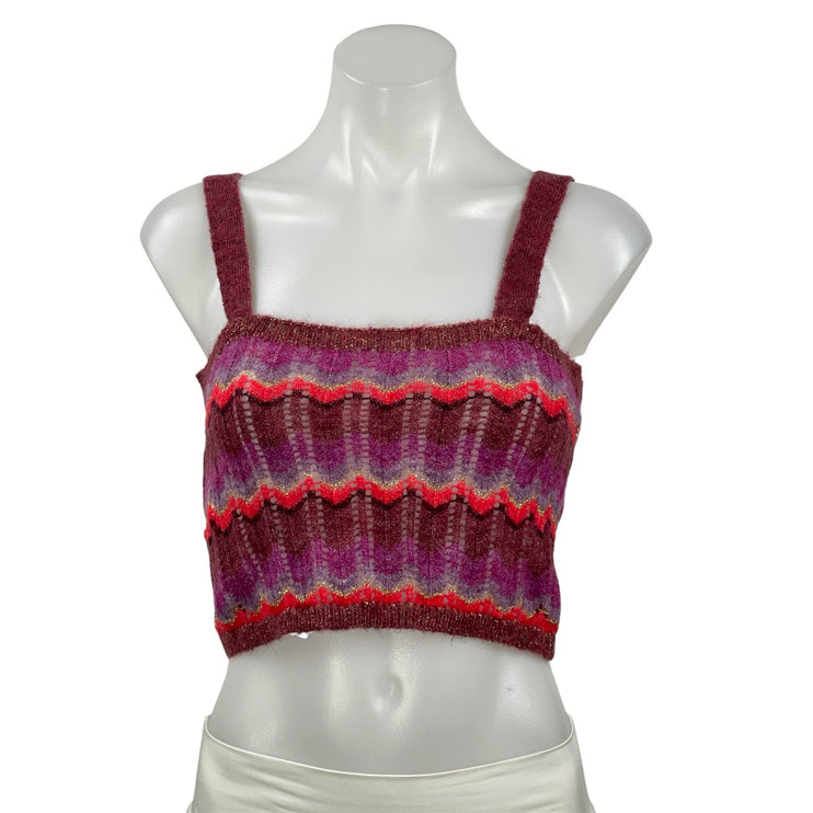 MNG Mango Multicolor Sleeveless Open Knit Chevron Cami Camisole Crop Tank Top M