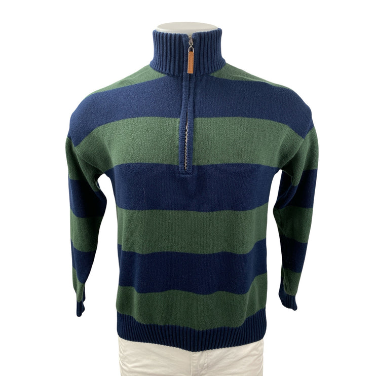 Justify Mens Blue Green Striped Long Sleeve Quarter Zip Rugby Sweater Top Size S