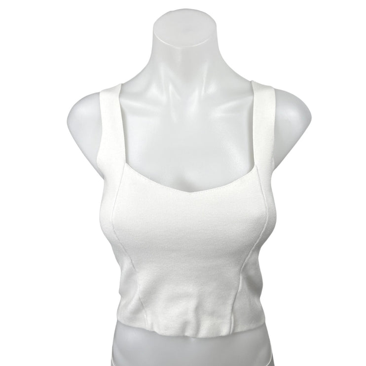 Abercrombie & Fitch Women's White Rib Knit Sleeveless Pullover Crop Tank Top M