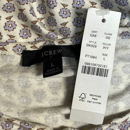 NEW J.Crew White Purple Hyacinth Floral Long Sleeve Jersey Peasant Blouse Top L