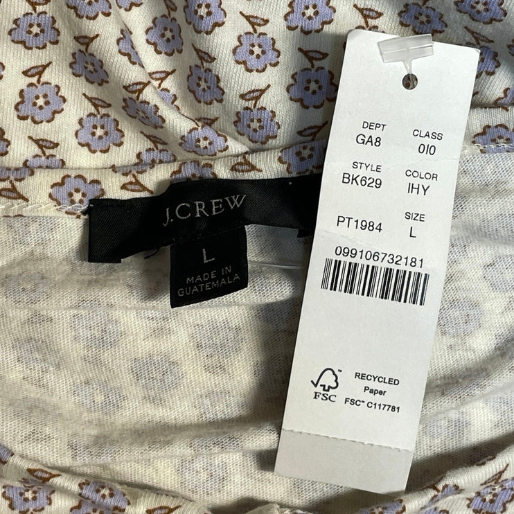 NEW J.Crew White Purple Hyacinth Floral Long Sleeve Jersey Peasant Blouse Top L