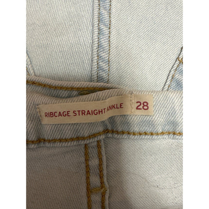 Levi's Ribcage Women's Blue High Rise Distressed Straight Denim Jeans Pants 28