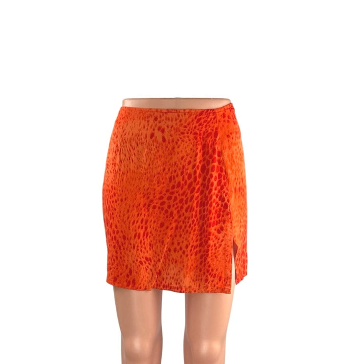Motel Women's Coral Leopard Animal Print Slit High Waist Pencil Mini Skirt XS