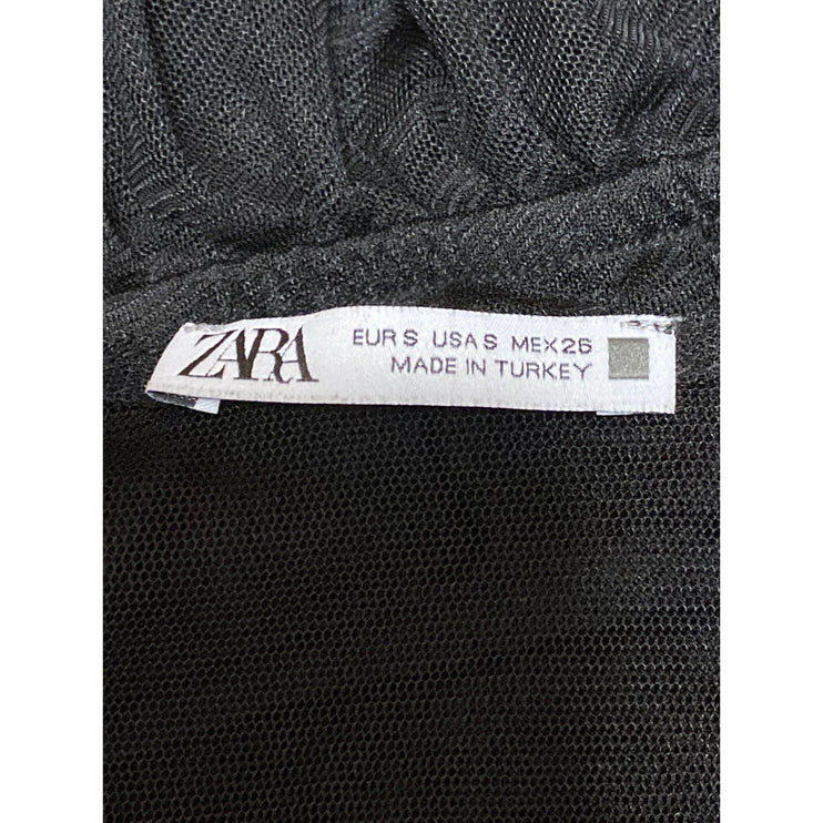 Zara Women's Black Sleeveless Mesh Ruffle Tiered Peplum Tank Blouse Top Size S