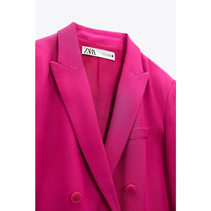 Zara Women's Fuchsia Pink Double Breasted Notch Collar Blazer Coat Jacket Sz XS