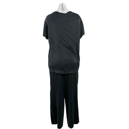 Quince Women's Black 100% Silk Short Sleeve Tee Straight Pants 2 Pc Set Size S