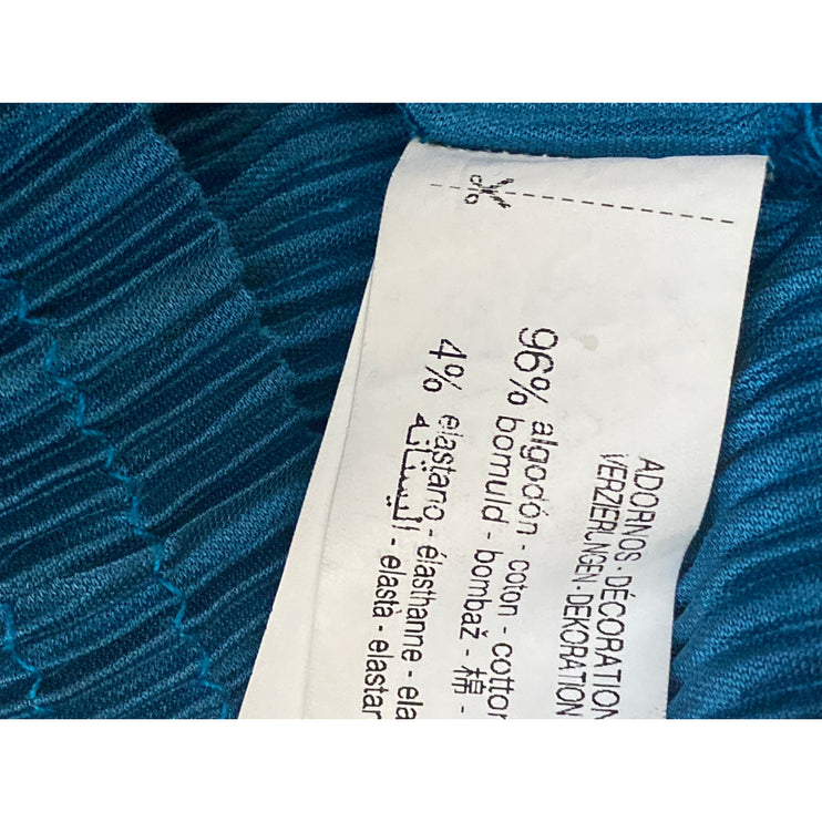 Zara Women's Blue Pleated Knit Plisse Turtleneck Sleeveless Blouse Top Size M
