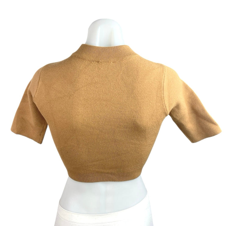 Princess Polly Tan Ribbed Knit Short Sleeve Mock Neck Sweater Crop Top Size XS/S