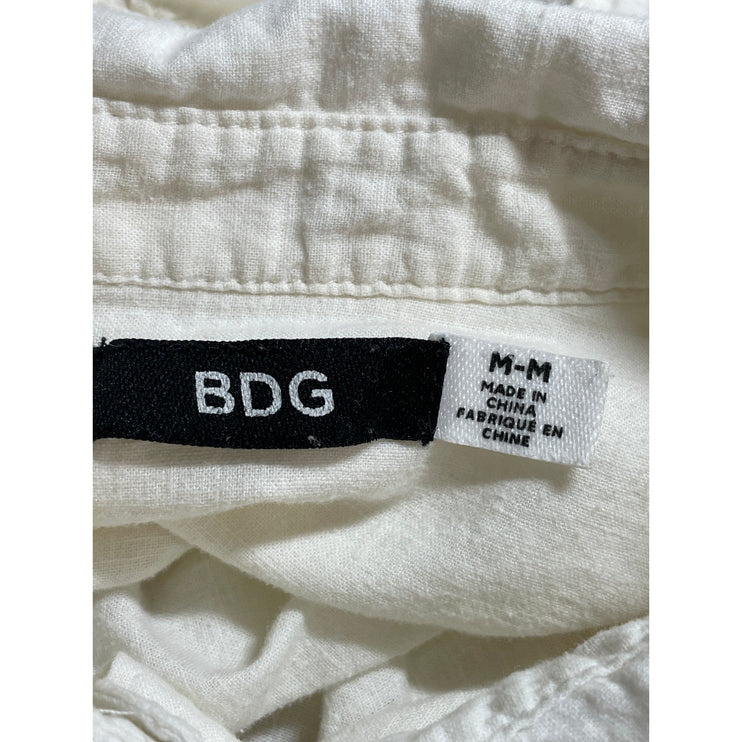 Urban Outfitters BDG Women's White Linen Short Sleeve Cropped Shirt Top Size M