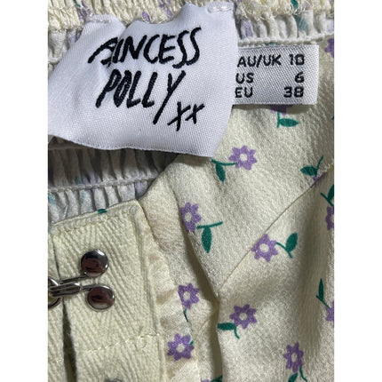 Princess Polly Yellow Floral Short Puff Sleeve Corset Bustier Hook Blouse Top 6