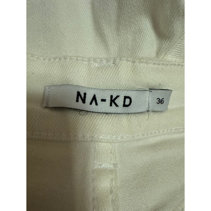 NA-KD Women's White High Waisted Frayed Raw Hem Mini Denim Jeans Shorts Size 36