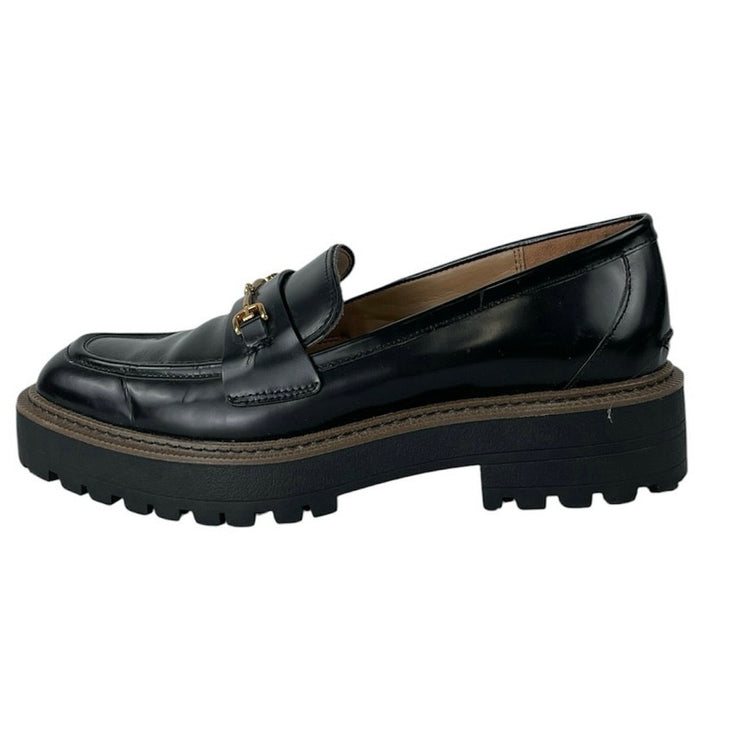 Sam Edelman Laurs Black Leather Chunky Lug Sole Slip On Platform Loafer Shoes 10