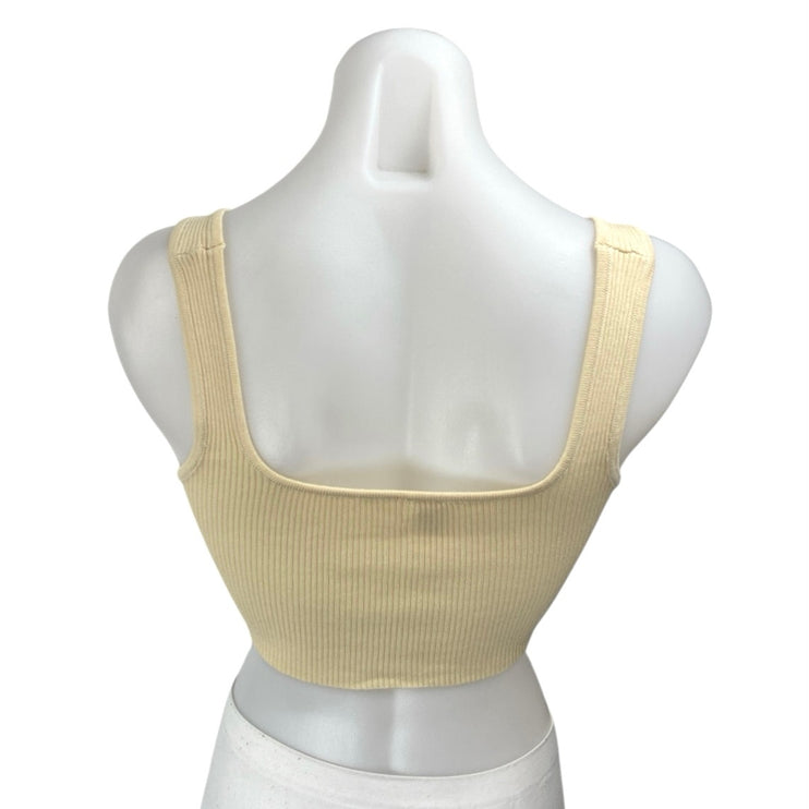 Commense Cream Sleeveless Crochet Rib Knit Cami Corset Bustier Crop Tank Top S