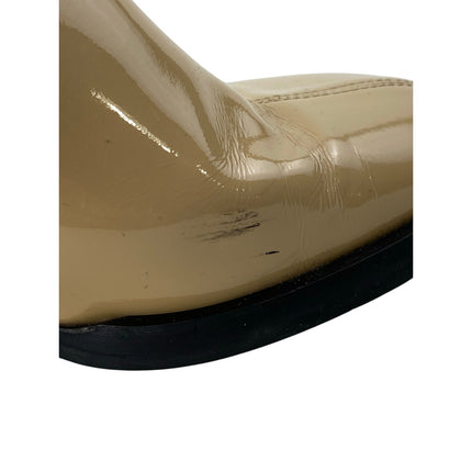 E8 by Miista Beige Patent Leather Block Heel Square Toe Zip Up Ankle Boots 7.5