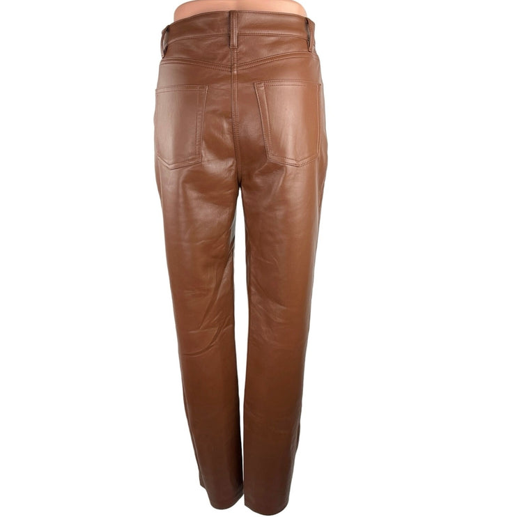 Aritzia Wilfred Brown Faux Leather High Rise Flat Front Straight Leg Pant Size 4