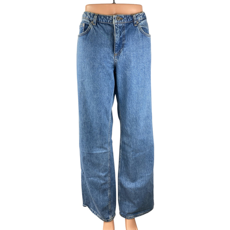 NA-KD Women's Blue High Waisted Wide Leg Straight Baggy Denim Jeans Size 38
