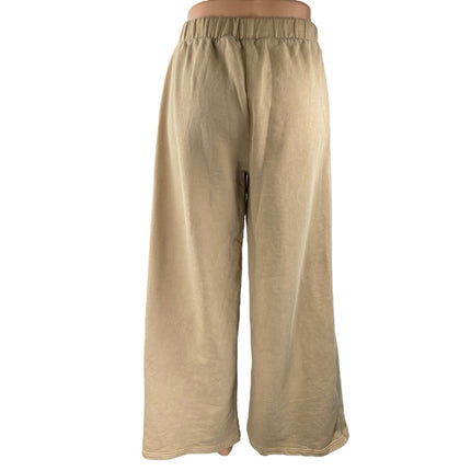 Zara Women's Beige Tan Khaki Chino High Rise Wide Leg Trousers Pants Size S
