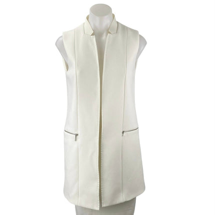 Elie Tahari Women's White Sleeveless Open Front Long Blazer Vest  Jacket Size XS