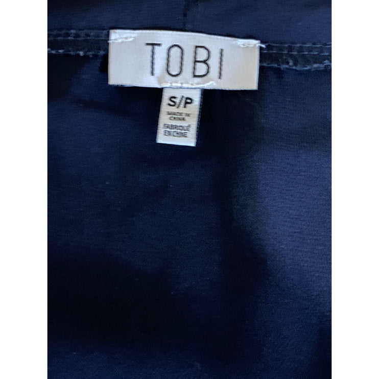 Tobi Women's Navy Blue V Neck Short Sleeve Tie Waist Midi A-Line Wrap Dress Sz S