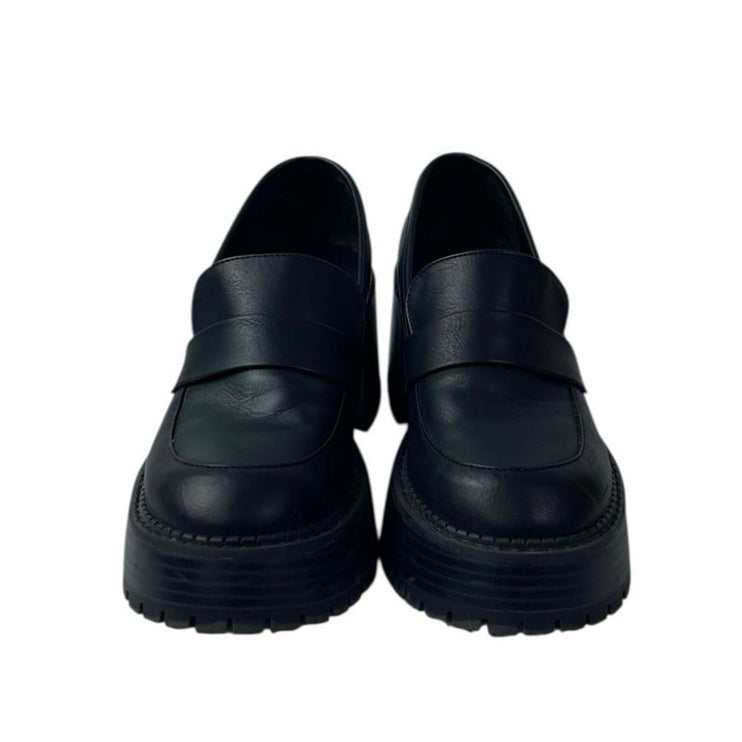MIA Dalilah Women's Black Leather Slip On Lug Sole Platform Loafers Shoes Sz 7.5
